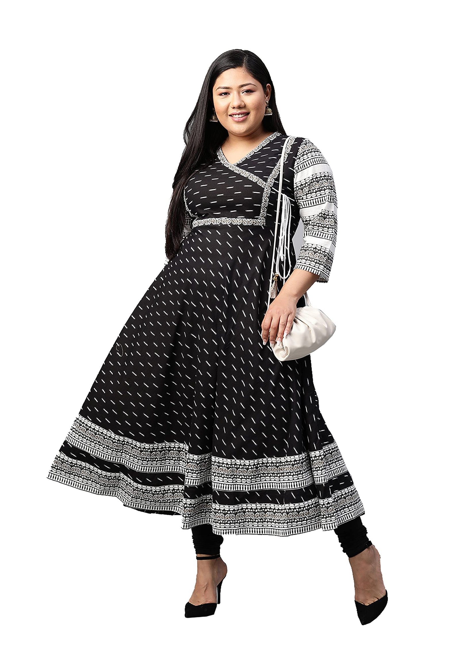 Yash Gallery Women’s Cotton Relaxed Fit Anarkali Slub Ikat Printed Kurta