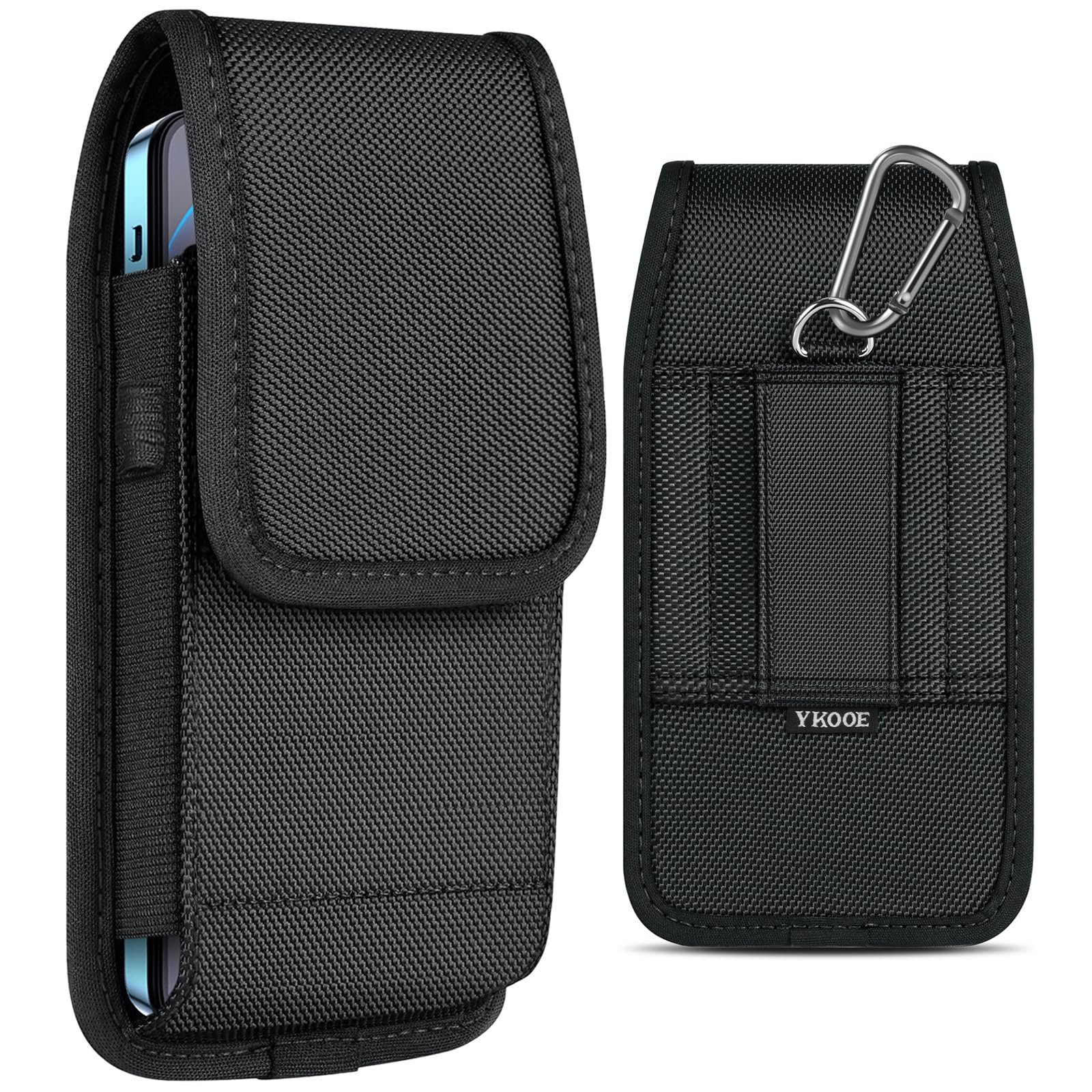 ykooe Cell Phone Pouch Nylon Holster Case with Belt Clip Cover for iPhone 17 16 15 14 13 12 11 Pro Max XR X 8 7 6 Plus, Samsung Galaxy, Google Pixel, (L)