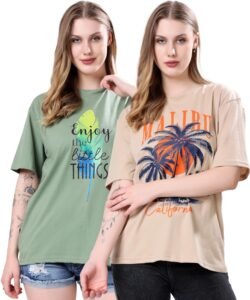 London Hills Women’s Cotton Blend Oversized Fit Oversized Tshirt || Oversized Tshirt- Pack of 2