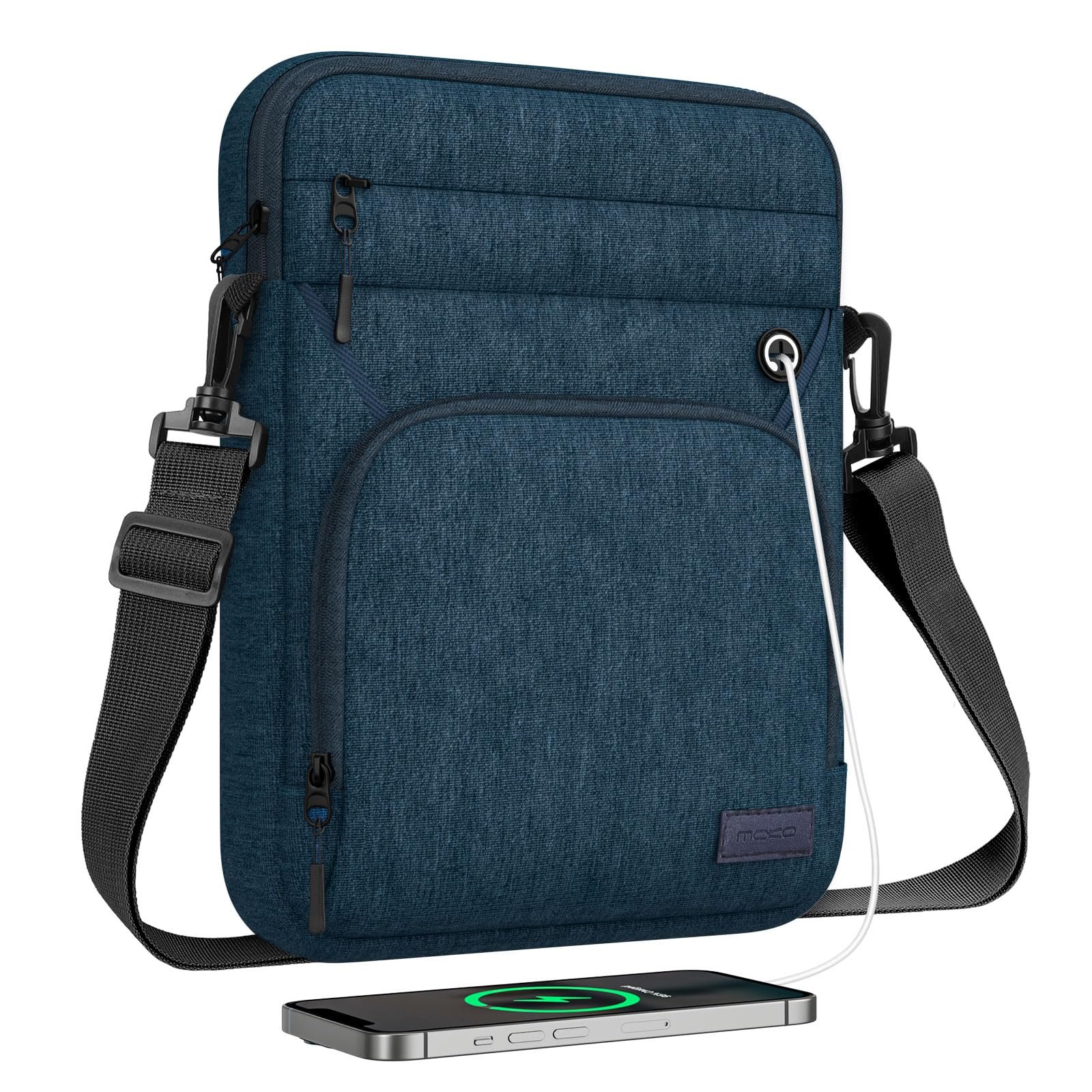 MoKo 12.9 Inch Tablet Sleeve Bag, Fits 13 Inch New iPad Pro M4 & Air M2 2024, iPad Pro 12.9 inch M2&M1, Galaxy Tab S9/S8 Plus 12.4″, Multifunctional Bag with Shoulder and Headphone Port, Indigo