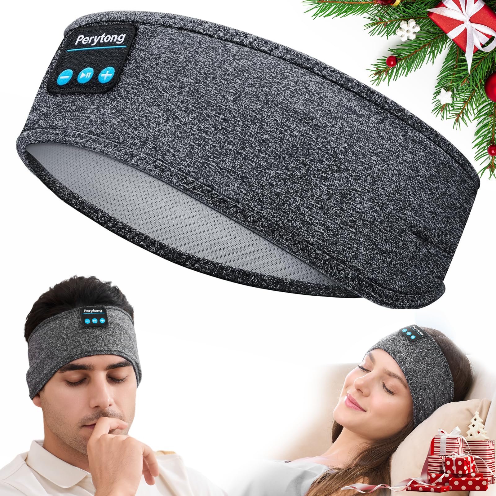 Perytong Sleep Headphones Wireless Headband Stretchable Bluetooth 5.4 Sleep Headband Earphones, Comfy Side Sleeping Earbuds with High Definition Stereo Speakers, Electronics, Gifts for Men Women