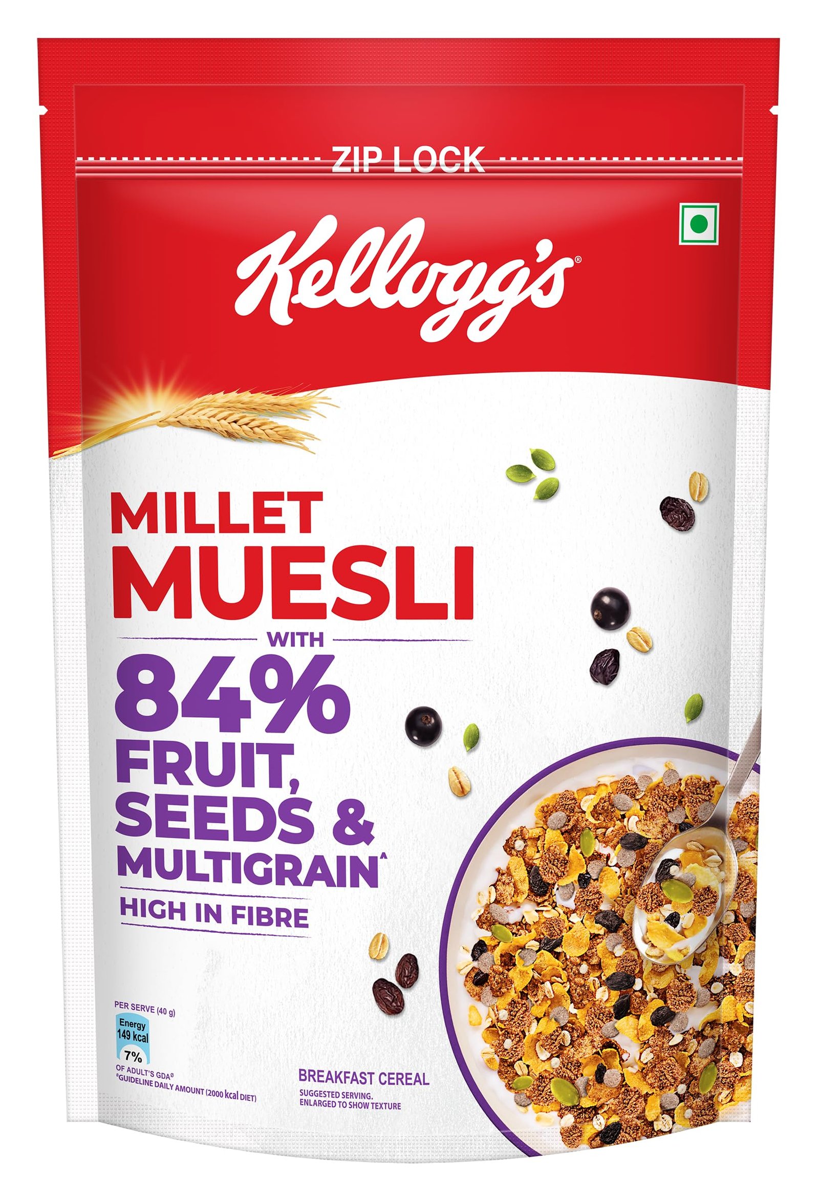 Kellogg’s Millet Muesli with 84% Fruit, Seed & Multigrain| Power Breakfast | No Maida No Palm Oil | India’s No 1 Muesli | 1000g