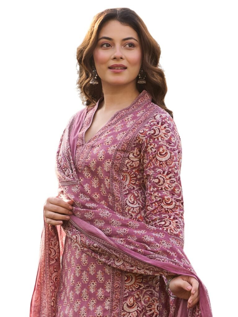 Arayna Women’s Cotton Printed Kurta Set with Pants & Dupatta | Elegant Ethnic Wear for Women | Floral Print | Comfortable Suit Set