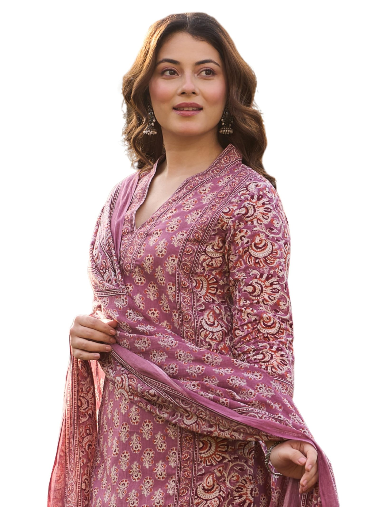 Arayna Women’s Cotton Printed Kurta Set with Pants & Dupatta | Elegant Ethnic Wear for Women | Floral Print | Comfortable Suit Set