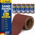 S&R Sandpaper Roll Set, 5 Rolls 3.6″ x 16.2 ft.: grit 60/80/120/180/240, for Wood, Metal, Steel, Stainless Steel