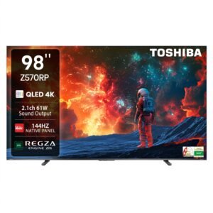 Toshiba 248 cm (98 Inches) Smartchoice 4K Ultra HD Smart QLED TV |Dolby Vision Atmos, HDR10+ |144 Hz Panel| 2.1 CH 61W Speaker with Sub Woofer|REGZA Engine ZRi|Voice Control|VIDAA OS |98Z570RP(Black)
