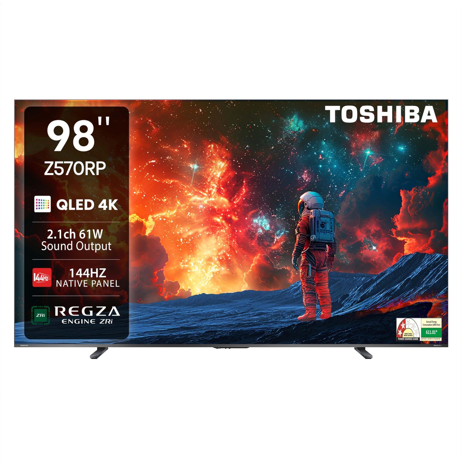 Toshiba 248 cm (98 Inches) Smartchoice 4K Ultra HD Smart QLED TV |Dolby Vision Atmos, HDR10+ |144 Hz Panel| 2.1 CH 61W Speaker with Sub Woofer|REGZA Engine ZRi|Voice Control|VIDAA OS |98Z570RP(Black)