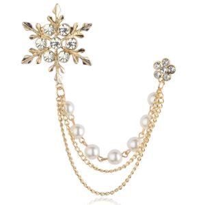Panjatan Men’s Stone Studded Snowflake Brooch with Three Chains – Elegant Lapel Pin for Sherwani, Indo Western, Suit, Blazer & Kurta