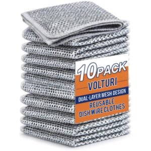 VOLTURI Non Scratch Wire Dish Cloth (Pack of 10), Steel Scrubber for Utensils Cleaning, Multipurpose Wet and Dry Cleaning, Stainless-Steel Dish Wash Scrubber for Washing Dishes, Sinks, Counters