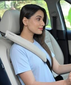 FOVERA Car Seat Belt Shoulder Cushions (Pack of 2) Car Safety Belt Soft Pad Cover for Comfortable Driving, Universal Fit for All Cars and Backpack (Cream Color, 12 Inch Length)