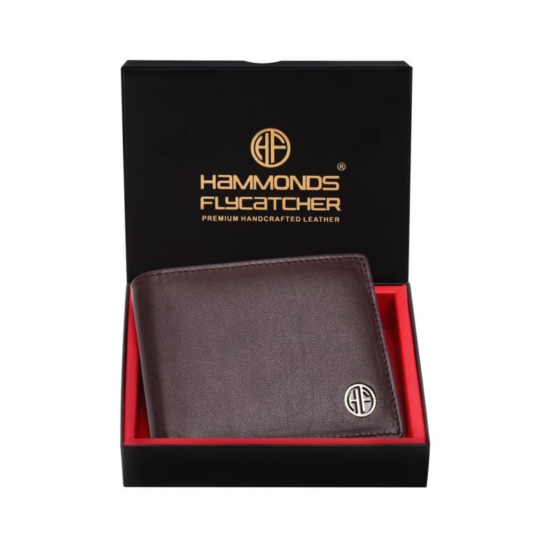 HAMMONDS FLYCATCHER RFID Protected Bi-Fold Wallet for Men Leather Original, Mens Wallet, Leather Wallets for Men, Classic Purse with 4 Card Slots, Coin Pocket, Gift for Mens – Redwood Brown
