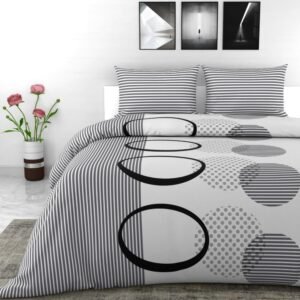 LORETO – A QUALITY LINEN BRAND 100% Cotton King Size Bedsheet with 2 Pillow Covers – White and Dark Grey, Soft & Breathable 144 TC Fabric, Perfect for King Beds