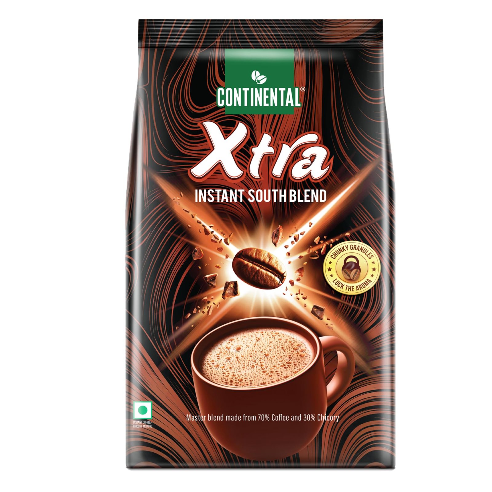 Continental Coffee Xtra Instant Coffee Powder | 200g Pouch | ‎70% Coffee 30% Chicory | South Blend Instant Coffee | Medium Roast | Premium Blend of Arabica & Robusta | Rich Aromatic Coffee