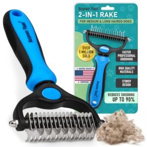 Maxpower Planet Pet Grooming Brush – Double Sided Shedding and Dematting Undercoat Rake Comb for Dogs and Cats with Long Hair and Short Hair,Extra Wide,Blue