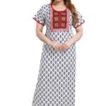 TRUNDZ Women’s Cotton Printed Maxi Nighty White, Free Size