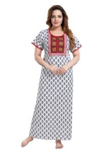 TRUNDZ Women’s Cotton Printed Maxi Nighty White, Free Size