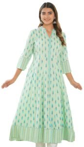Yash Gallery Women’s Rayon Relaxed Fit Anarkali Ikat Printed Kurta
