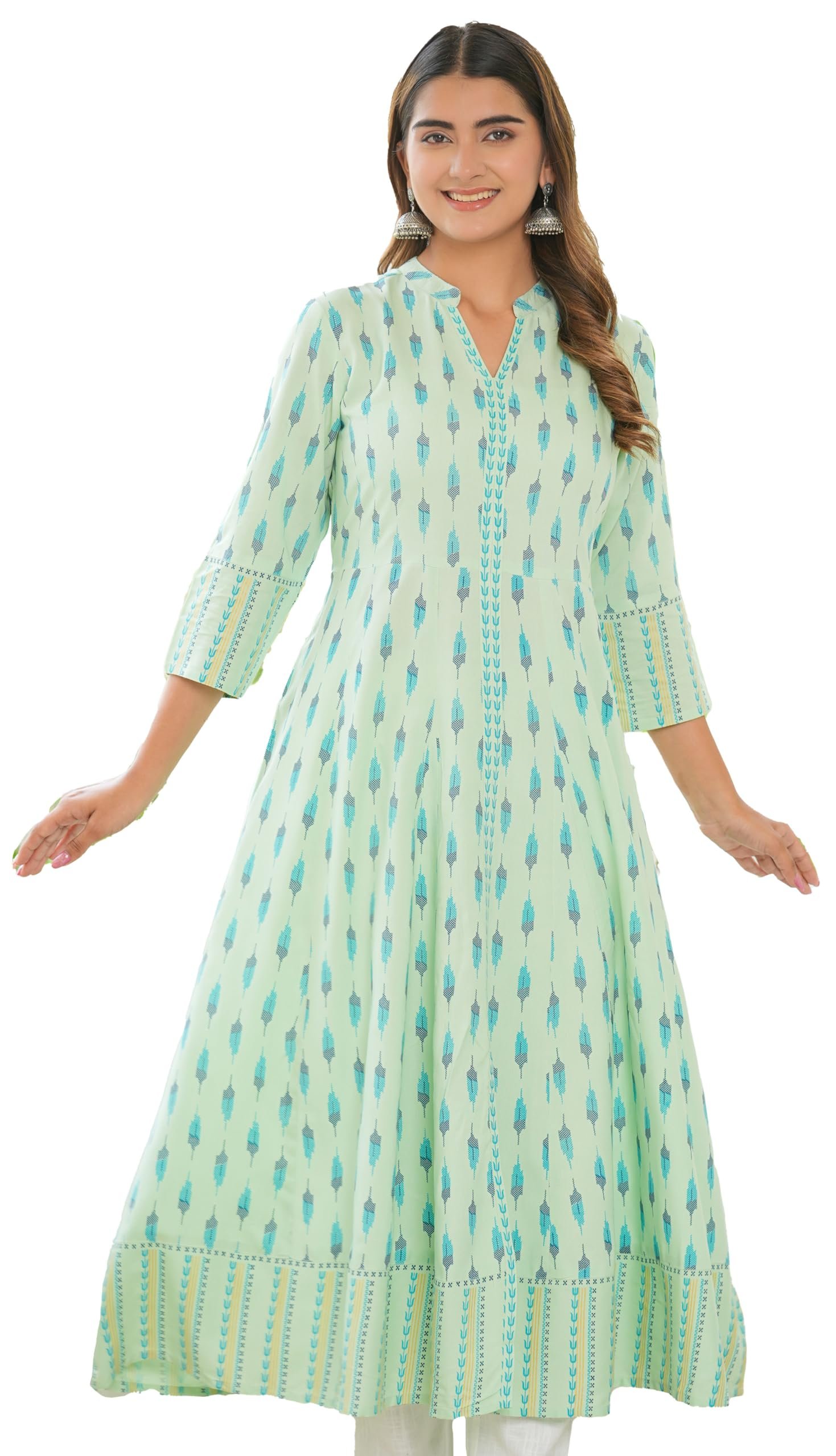 Yash Gallery Women’s Rayon Relaxed Fit Anarkali Ikat Printed Kurta