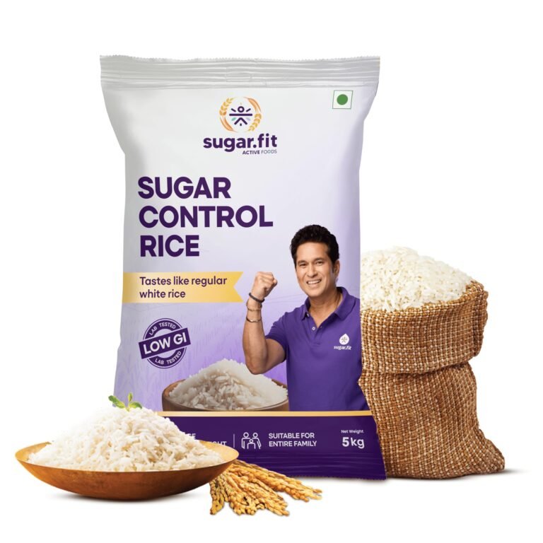 Sugar.fit Sugar Control Rice – Sona Masoori, lab-tested low glycemic, whole grain 100% natural, pesticide-free, diabetes- friendly, supports healthy weight & blood sugar – 5 Kg (Pack of 1)