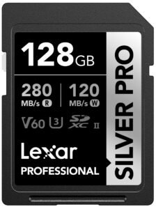 Lexar Professional 128GB Silver PRO SDXC UHS-II Memory Card, C10, U3, V60, Full-HD & 4K Video, Up to 280MB/s Read, for Professional Photographer, Videographer, Enthusiast (LSDSIPR128G-BNNNU)