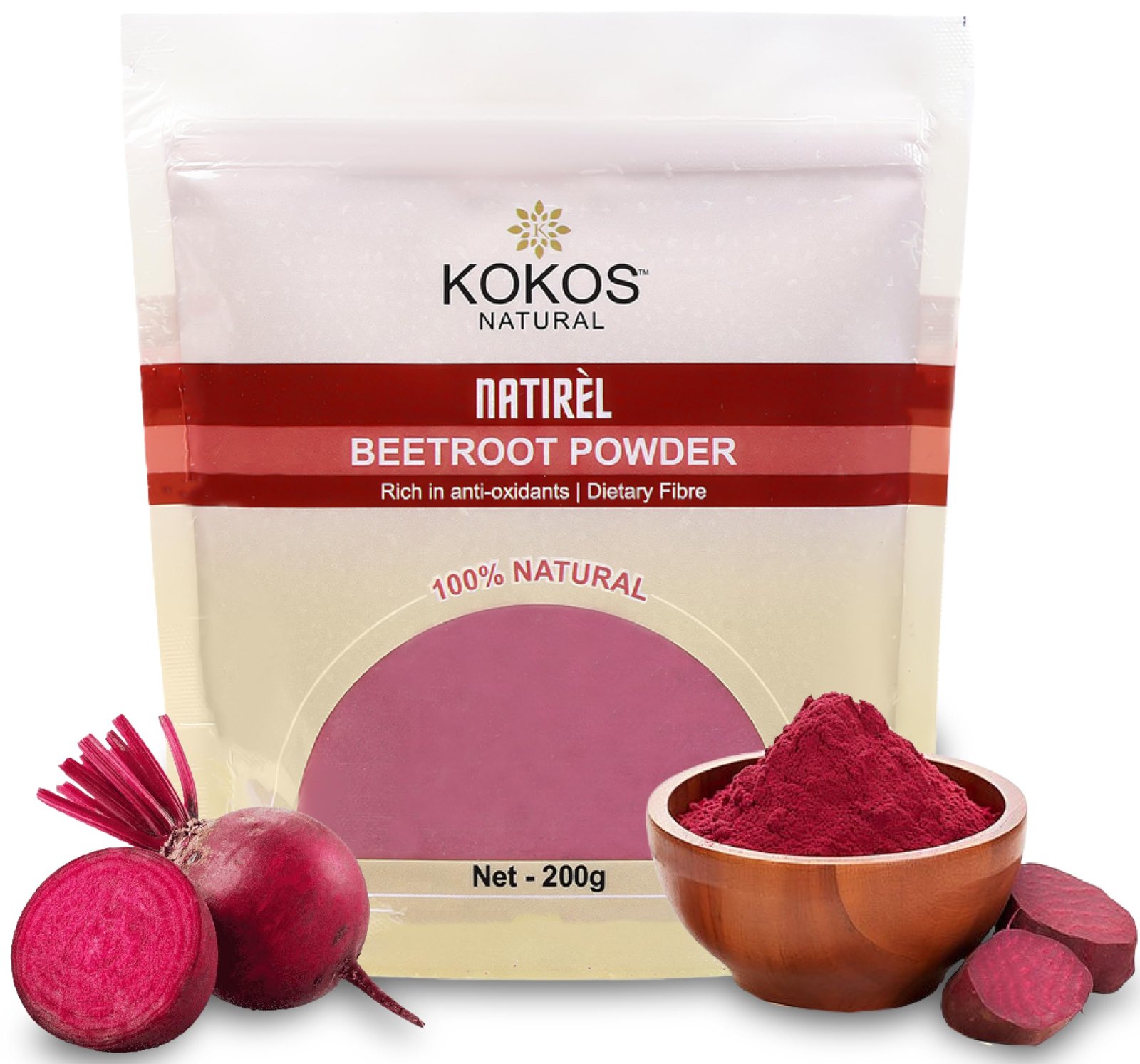 Kokos Natural Beetroot Powder – 200 Gm (Pack of 1) | Natural, Rich in Antioxidants, Improves Blood Flow & Exercise Performance | Use in Soups, Curries, Smoothies, Cakes, Pancakes | Natural Food Colour