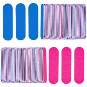 KISEER Mini Nail Files Bulk, 100 Pcs Disposable Double Sided Emery Boards Travel Size for Men, Women, Kids (Blue and Pink)