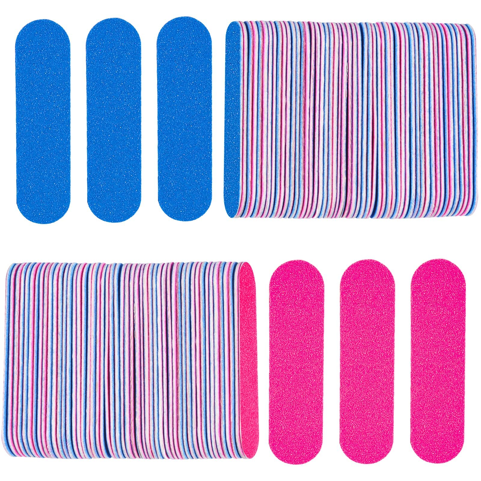 KISEER Mini Nail Files Bulk, 100 Pcs Disposable Double Sided Emery Boards Travel Size for Men, Women, Kids (Blue and Pink)
