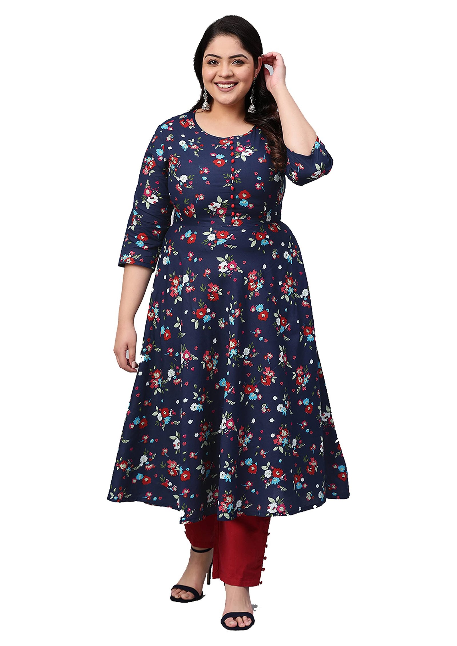 Yash Gallery Women’s Cotton Relaxed Fit Anarkali Floral Print Kurta
