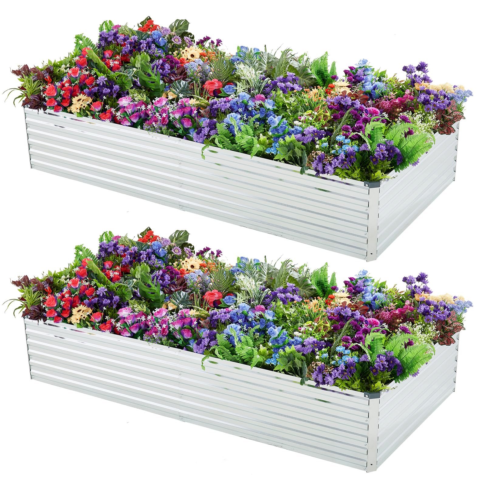 Meberam 6x3x1FT Galvanized Raised Garden Beds Kit 2 PCS Set, Silver