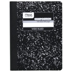Mead Composition Book, Wide Ruled, 9.75 x 7.50 Inch Sheet Size, Black Marble, Bookbound, 100 Sheets (09910)