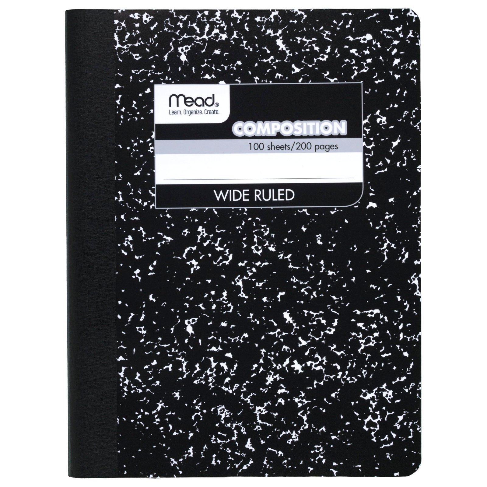 Mead Composition Book, Wide Ruled, 9.75 x 7.50 Inch Sheet Size, Black Marble, Bookbound, 100 Sheets (09910)