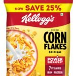 Kellogg’s Corn Flakes Original | Power of 5: Energy, Protein, Iron, Calcium, Vitamins B1, B2, B3 & C | Corn Flakes, Breakfast Cereal | Naturally Cholestrol Free,275 Gm