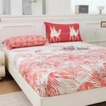 Story@Home 260 TC 100% Cotton Cal King Size Bedsheet, White & Red