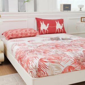 Story@Home 260 TC 100% Cotton Cal King Size Bedsheet, White & Red