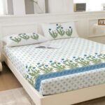 Story@Home 260 TC 100% Cotton Cal King Size Bedsheet, White & Sky Blue