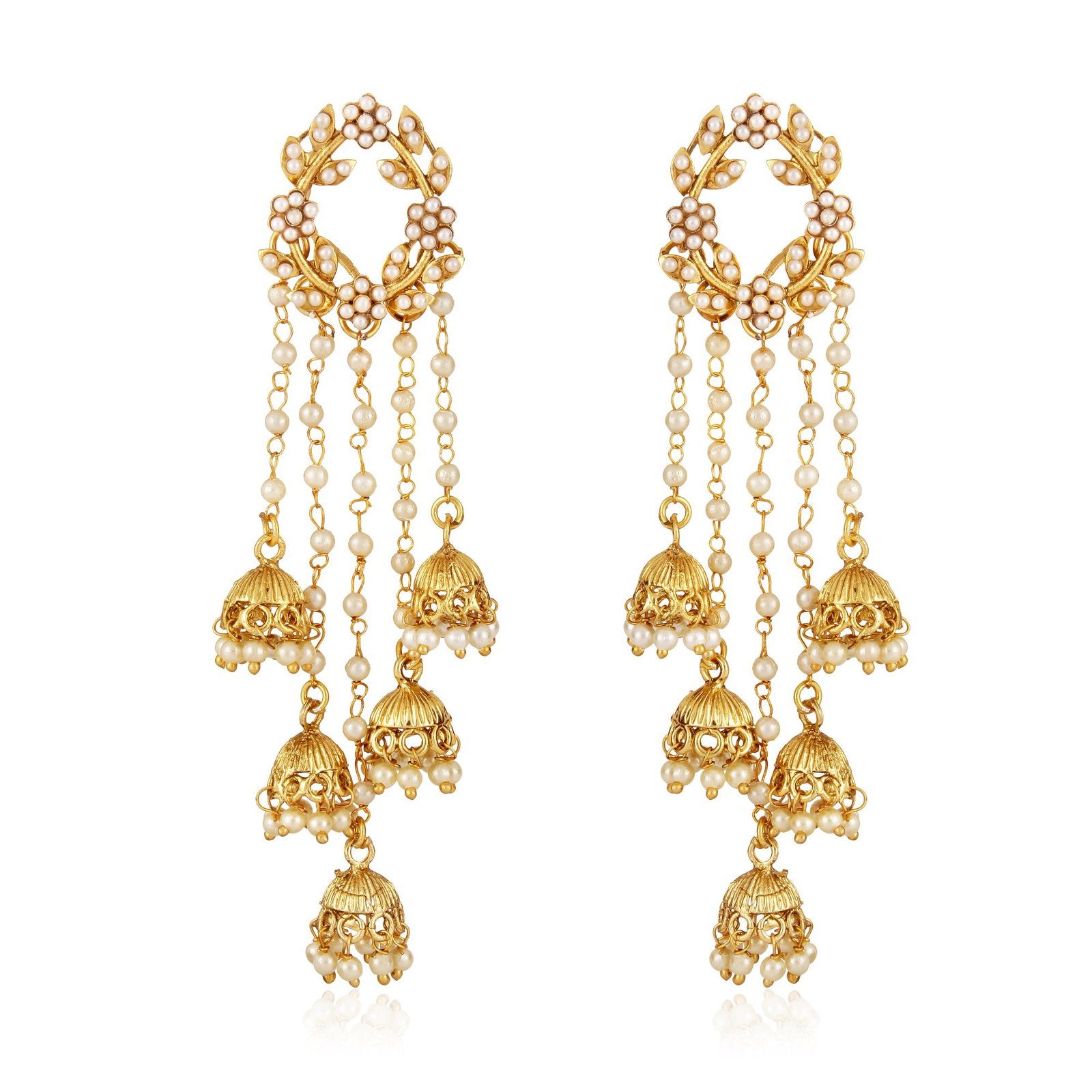 Shining Diva Fashion Gold Plated Stylish Pearl Jhumka Jhumki Traditional Earrings for Women and Girls (Golden) (8630er)