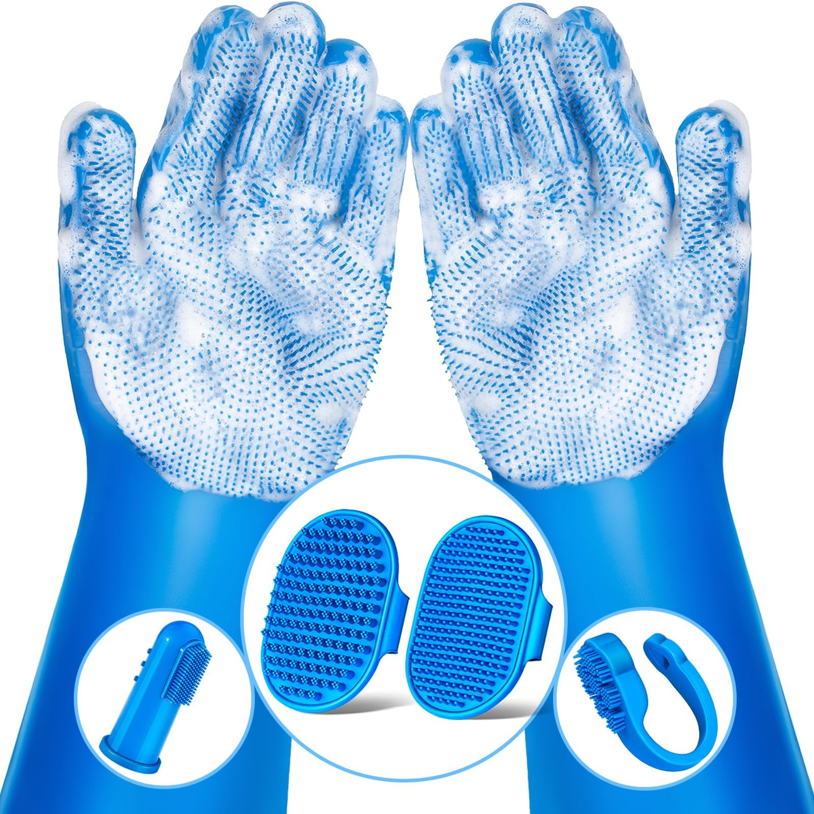 6PCS Grooming & Bath Supplies for Dogs, Cats | Dog Washing Gloves | Dog Bath Brush | Dog Shower Brush | Pet Grooming Gloves | Dog Grooming kit | Pet Supplies for Showerhead & Sprayer (Navy Blue)