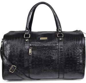 ZAINTO Unisex Textured Leatherette Stylish 35 Liter Cabin Bags for Travelling in Flight 7kg Latest Travel Leather Duffle Bag for Men and Women (Black) 47 cm