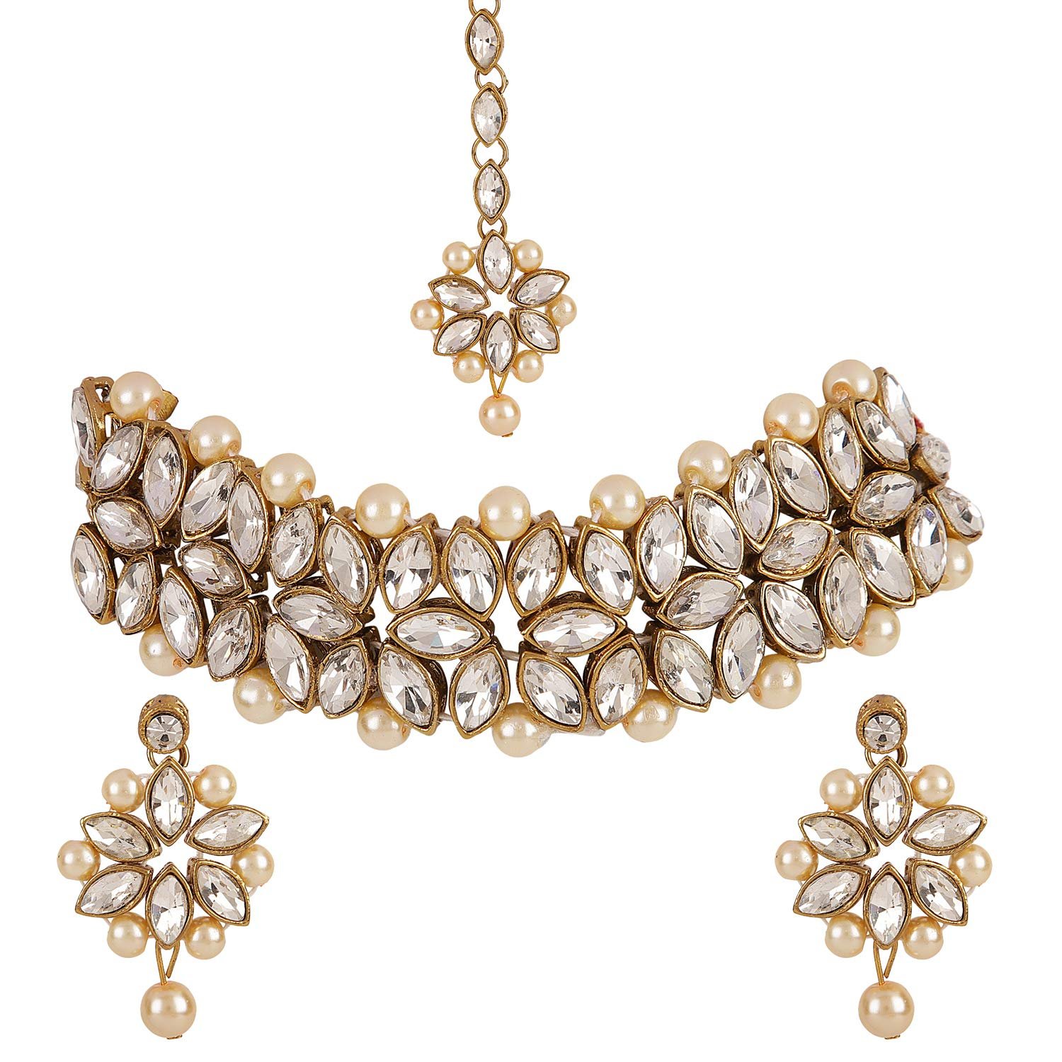 Shining Diva Fashion Latest Choker Design Antique Kundan Traditional Necklace Jewellery Set for Women