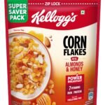 Kellogg’s Corn Flakes Real Almond Honey 1kg | High in Iron, Vitamin B1, B2, B3, B6 & C | Naturally Cholesterol Free | Corn Flakes, Breakfast Cereal