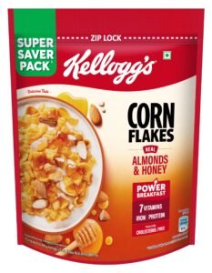 Kellogg’s Corn Flakes Real Almond Honey 1kg | High in Iron, Vitamin B1, B2, B3, B6 & C | Naturally Cholesterol Free | Corn Flakes, Breakfast Cereal