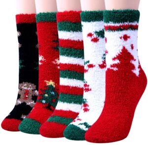 Loritta 5 Pairs Womens Fuzzy Socks Cozy Soft Fluffy Cute Cat Animal Winter Warm Slipper Socks Christmas Stocking Stuffers Gifts
