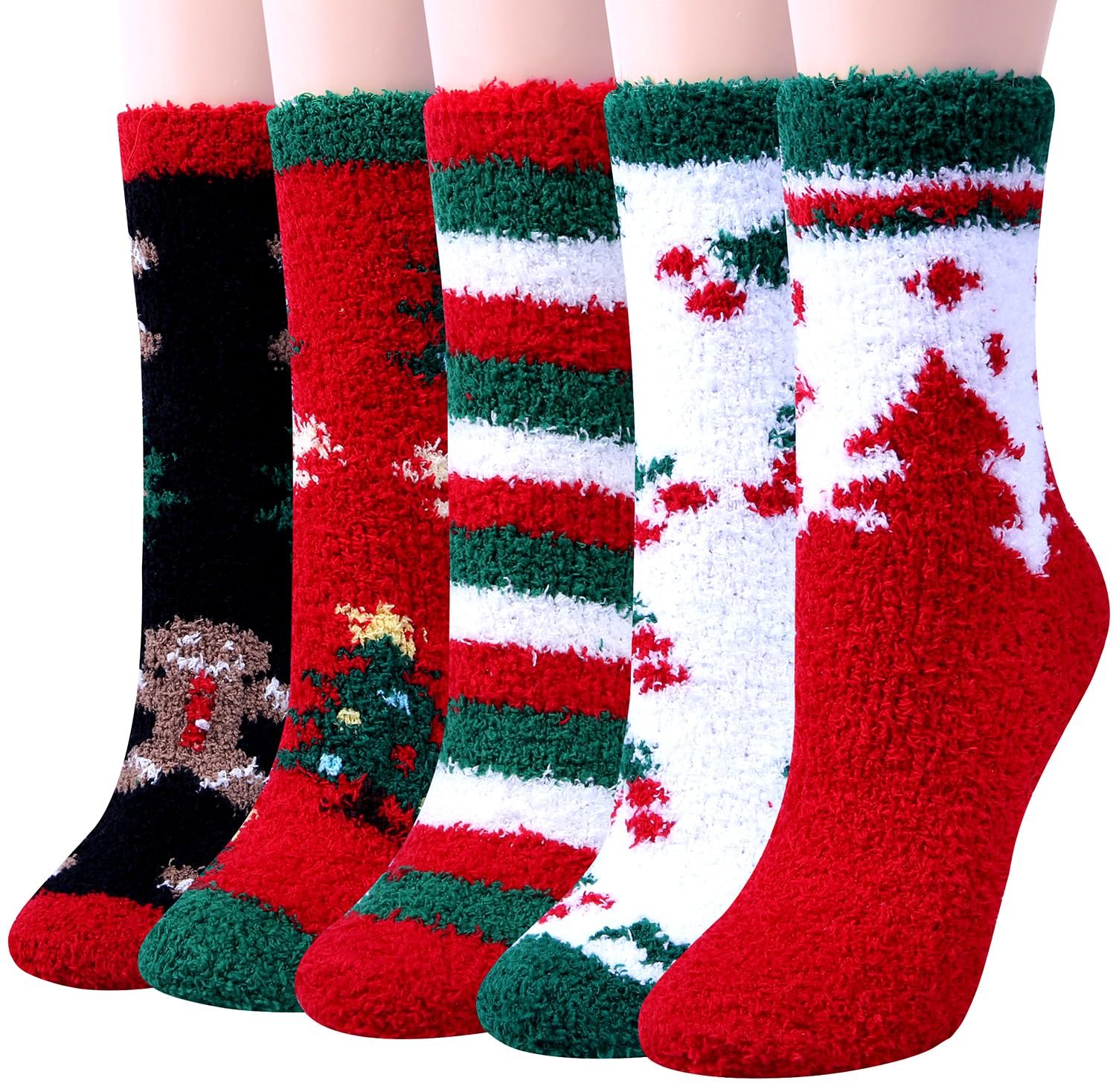 Loritta 5 Pairs Womens Fuzzy Socks Cozy Soft Fluffy Cute Cat Animal Winter Warm Slipper Socks Christmas Stocking Stuffers Gifts