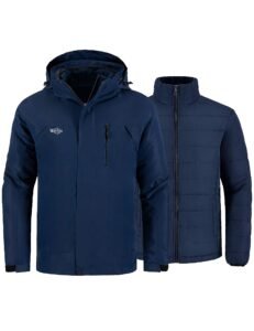Wantdo Men’s Waterproof 3 in 1 Ski Jacket Warm Winter Coat Windproof Snowboarding Jackets with Detachable Puffer Coat