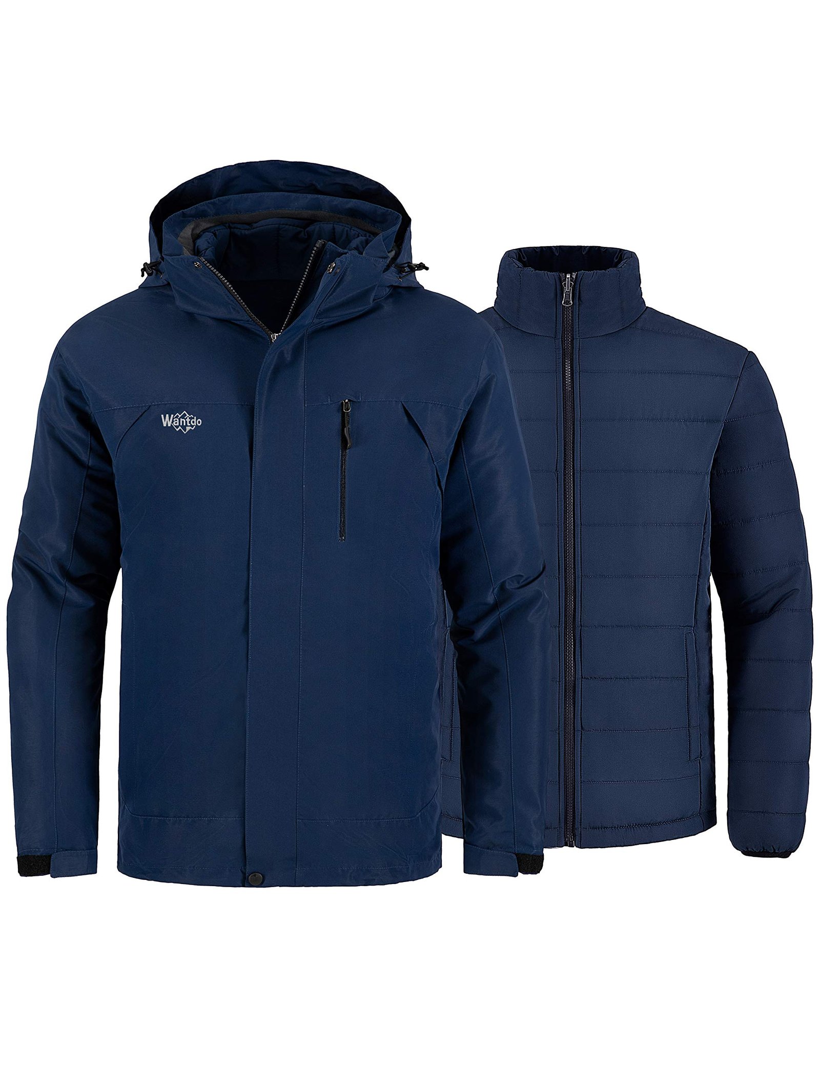 Wantdo Men’s Waterproof 3 in 1 Ski Jacket Warm Winter Coat Windproof Snowboarding Jackets with Detachable Puffer Coat