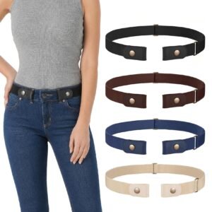 WHIPPY 3 Pieces 4 Pieces Buckle Free Adjustable Women Belt, No Buckle Invisible Elastic Belt for Jeans Pants