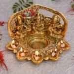 Collectible India Laxmi Ganesh Saraswati Idol Diya Oil Lamp Deepak – Metal Lakshmi Ganesha Showpiece Statue – Traditional Diya for Diwali Puja (8.5 x 5.1 x 4.7, 1 Count)