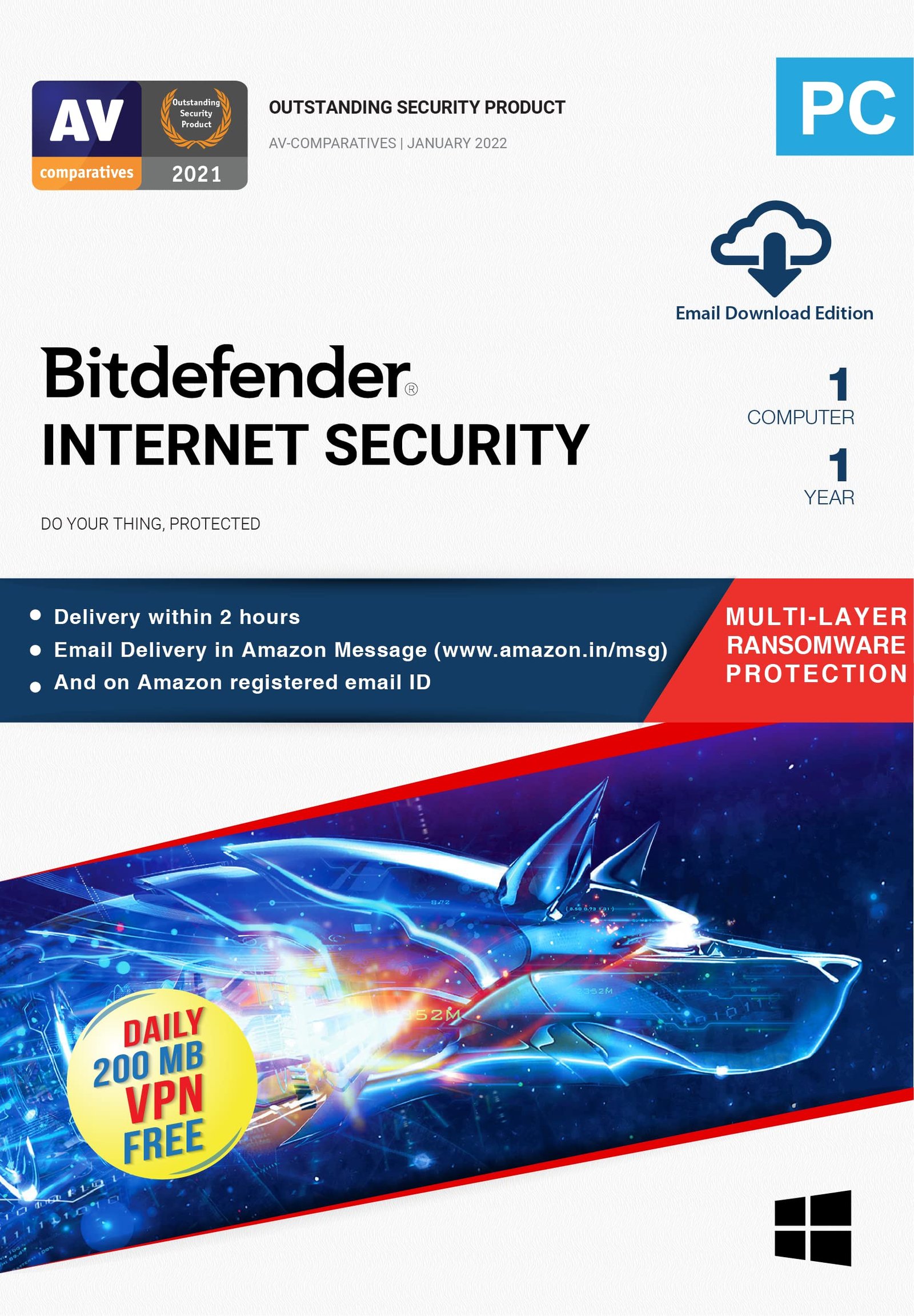 Bitdefender – 1 Computer,1 Year – Internet Security | Windows | Latest Version | Email Delivery in 2 Hours- No CD |
