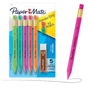 Paper Mate Handwriting Triangular Mechanical Pencil Set with Lead & Eraser Refills, 1.3mm, Fun Barrel Colors, 8 Count