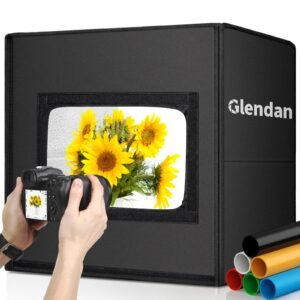 Glendan Light Box Photography, Portable Photo Studio Light Box, 16″ x 16″ Professional Dimmable Shooting Tent Kit with 216 LED Table Top Light & 6 Backdrops Photo Box for Product Photography